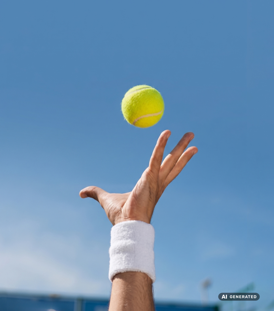 Ball wird in die höhe geworfen für den AUfschlag.